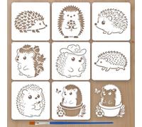 FINGERINSPIRE 8Styles Pochoirs Motif Hérisson Cartoon Avec Un Pinceau 15x15cm Réutilisable Hérisson Peinture Pochoirs Pet Plastique Animal Thèmes Modèle pour Bois Carrelage Mur Tissu