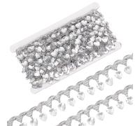 FINGERINSPIRE 9.1m Dentelle à Franges De Perles à Suspendre 35mm De Large Argent Métallique Tressé Perles En Forme De Cœur Ruban Pendentif Polyester Ruban De Dentelle à Franges Avec Pompon De Perles