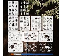 FINGERINSPIRE 9 Styles Pochoirs Motifs Égyptiens Avec Pinceau 29.7x21cm Pochoirs Peinture Préhistorique Âge de Pierre Pet Pochoir Art Rupestre Gabarits Thèmes Égypte pour Mur Tissu Décor Intérieure