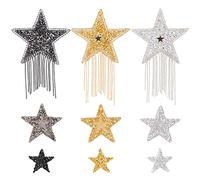 FINGERINSPIRE 9PCS 9 Style Star Iron on Applique Patchs Silver Gold Black Hotfix Strass Patchs Tassel Star Glitter Crystal Patchs Applique de Couture Décorative pour Vêtements Pantalons Jeans