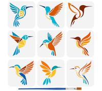 FINGERINSPIRE 9Pcs Pochoir Colibri pour Peinture Au Pinceau 15x15cm Réutilisable Modèle de Silhouette D'Oiseau Pochoir à Motif Colibri Creux Modèle en Plastique Pet Thème Animal pour la Décoration