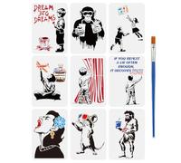 FINGERINSPIRE 9Pcs Pochoir de Peinture Banksy Avec Pinceau 21x29.7cm Lunettes de Soleil Rat Graffiti Garçon Singe Fast Food Attraper Livres Jeu Modèle de Dessin Grands Rêves Femme Qui Crie Pochoir DIY