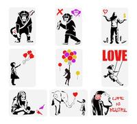 FINGERINSPIRE 9Pcs Pochoir de Peinture Banksy Réutilisable 21x29.7 cm Modèle de Dessin de Chimpanzé Fille Garçon la Vie Est Belle Pochoir pour Peinture sur Bois Mur Tissu Meubles