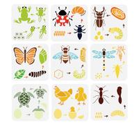 FINGERINSPIRE 9PCS Pochoir de Peinture de Croissance Animale 20x20cm Réutilisable pour Cycle de Croissance Animale Grenouille Coccinelle Papillon Abeille Libellule Tortue Poulet Fourmi Thème Animal