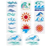 FINGERINSPIRE 9Pcs Pochoir de Peinture de Vagues de Mer Modèle de Plage de Soleil Modèle de Peinture de Surf D'Été Pochoir de Peinture de Cocotier Pochoirs de Thème D'Été pour Mur Bois Tissu Meubles