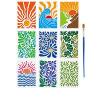 FINGERINSPIRE 9Pcs Pochoir Nature de Style Abstrait Avec Pinceau 297x210mm Pochoir Géométriques pour Peinture Pochoirs Réutilisables Thème Nature Pochoirs Abstraits Superposer pour Bois Tissu Papier