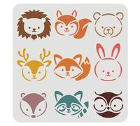 FINGERINSPIRE Animaux Tête Pochoir 30x30cm Plastique Lion Ours Renard Pochoir Sika Cerf Lapin Écureuil Hibou Motif Pochoirs Réutilisables Animaux de la Forêt Pochoirs pour Peinture sur Bois, Mur
