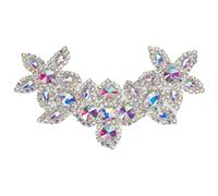 FINGERINSPIRE Applique en Strass en Forme de Fleur 150X105mm Transparent Ab Appliques en Strass Avec Dos Blanc Tissu à Repasser/Coudre Patchs Mariée Mariage Patch Perlé Applique de Ceinture pour Femme
