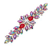 FINGERINSPIRE Applique en Strass Fleur Avec Chaîne en Métal Au Dos Applique en Strass Griffe Dorée 53x177mm Garniture Cristal Floral Mariage Patch Couture Cristal Couleur Fuchsia pour Robe Mariée DIY
