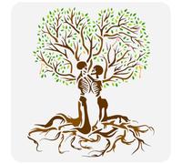 FINGERINSPIRE Arbre de Vie Pochoir 30x30 cm Amour Jusqu'À la Mort Peinture Pochoir en Plastique Couple Crâne Arbre Clé Motif Pochoir Pochoirs Réutilisables pour la Maison Décor de la Saint Valentin