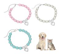 FINGERINSPIRE Collier pour Animal de Compagnie en Résine Imitation Perle Avec Breloques en Forme de Cœur Strass de Fer Longueur 3cm et Chaîne Allongée 23.7mm Blanc Rose Bleu 65 Couleurs Collier Perles