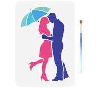 FINGERINSPIRE Couple Sous la Pluie Pochoir Avec 1 Pinceau en Plastique 21X29.7cm Réutilisable Couples S'Embrassant Modèle de Dessin Couple Tenant Un Parapluie Pochoirs pour Bois Mur Tissu Meubles