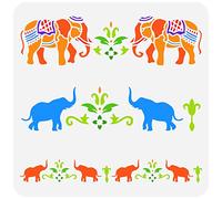 FINGERINSPIRE Éléphant Bordure Peinture Pochoir 30x30 cm Réutilisable Éléphant Indien Modèle Dessin Modèle Fleur et Animal Éléphant Décoration Pochoir pour Peinture Sur Bois, Mur et Meubles