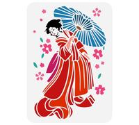 FINGERINSPIRE Geisha Parapluie Pochoir 21x29.7 cm Plastique PET Fleurs de Cerisier Peinture Pochoir Creux Parapluie Femme dessin Modèle Thème Humain pour Décoration Murale