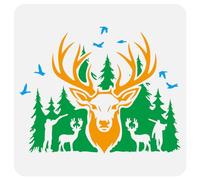 FINGERINSPIRE Hunt Grand Pochoir 30X30cm Forest Hunter Elk Hirondelles Pochoirs Woodland Moose Wild Goose Pochoirs Réutilisables Tête de Cerf Modèles de Peinture pour Tissu Carreaux Sol Meubles Bois