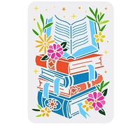FINGERINSPIRE Livre Pochoir pour Peinture 21x29.7cm Livres Empilés Modèle Réutilisable Pochoir de Livre & Motif de Fleurs Creux pour Peinture Sur Scrapbook Mur Bois, Décor de Retour à L'école