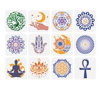 FINGERINSPIRE Lot de 12 géométriques sacrés - 15 x 15 cm - Pochoirs en plastique sur le thème mandala - Pochoirs réutilisables