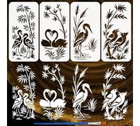 FINGERINSPIRE Lot de 4 pochoirs de peinture en plastique réutilisables avec pinceau - Motif oiseaux, plantes, hérons, cygnes - 30 x 15 cm - Pour loisirs créatifs