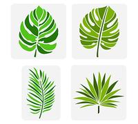 FINGERINSPIRE Lot de 4 pochoirs Tropical Leaf - 2 tailles - En plastique - Motif feuille de palmier - Réutilisables - Avec grandes feuilles botaniques - Pour meubles de bricolage