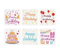 FINGERINSPIRE Lot de 6 pochoirs « Happy Birthday » - Pochoir pour gâteau et ballon - Pour cartes de vœux, scrapbooking et décoration d'intérieur - 15 x 15 cm