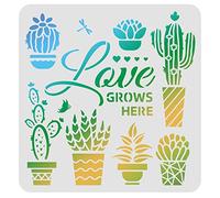 FINGERINSPIRE Love Grows Here Pochoirs 30x30cm Plantes en Pot Pochoir de Peinture Réutilisable Cactus Succulentes Dessin Pochoir Modèle pour Peinture sur Bois, Sol, Mur, Papier et Tissu