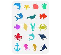 FINGERINSPIRE Mer Océan Créatures Pochoir 21x29.7 cm Tortue Étoile de Mer Coquillage Pochoir Gabarit Plastique Requin Phoque Crabe Poulpe Motif Peinture Pochoir Pochoir Réutilisable pour Mur Meubles