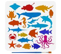 FINGERINSPIRE Modèle de Peinture de Silhouettes D'Animaux Marins Avec Pinceau 30X30cm Modèle de Requins Pochoir de Peinture Thème Des Animaux Marins Pochoirs de Dauphins Artisanat DIY Réutilisable