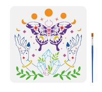 FINGERINSPIRE Modèle de Peinture Des Phases de la Lune Avec Pinceau 30X30cm Modèle de Peinture de Papillons de Mains Mystiques Pochoirs de Peinture Étoiles et Cristaux Pochoir D'Art DIY pour Mur Bois