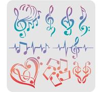 FINGERINSPIRE Modèle de pochoirs de Notes de Musique 30x30cm Pochoirs de Notes de Coeur en Plastique Diverses Formes Notes Motif Pochoirs réutilisables pour la Peinture sur Bois, Mur