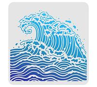 FINGERINSPIRE Modèles pour dessin et peinture de vagues marines, pochoirs réutilisables en plastique, 30 x 30 cm, modèles carrés pour décoration, parfaits pour peindre sur bois, sol, mur et tissu