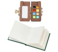FINGERINSPIRE Palette de Carnet de Croquis Portable en Bois de Noyer Noir 8 Grille avec Papiers Aquarelle Vert Foncé Livre de Peinture Boîte de Palette de Couleurs pour Aquarelle Peinture Acrylique