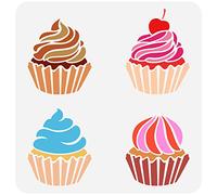FINGERINSPIRE Pochoir à Cupcake pour Peinture 30x30cm Évider Cupcake Home Decor Crème Cerise Dessin Pochoir Réutilisable Gâteau Art Artisanat Pochoirs pour Armoire Murale Sac en Toile Papier Décor