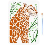 FINGERINSPIRE Pochoir à Motifs Léopards Avec Un Pinceau 29.7X21cm en Plastique Pet Branches D'Arbres Peinture Animaux et Plantes Dessin Thèmes Animaux Modèle pour Mur Tissu Sol