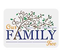 FINGERINSPIRE Pochoir Arbre Généalogique 29,7X21cm Pochoir Arbre Réutilisable Arbre Avec Texte Our Family Drawing Stencil Arbre de Vie Stencil Tree Branchs Stencil pour Peinture sur Mur, Meubles, Bois