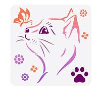 FINGERINSPIRE Pochoir Chat 30x30 cm Carré - Modèle Tête et Patte de Chat, Papillon - Lavable pour Peinture Intérieur Extérieur sur Bois, Toile, Tissu - Décoration