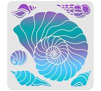 FINGERINSPIRE Pochoir Conch 30x30cm Réutilisable pour Peinture et Dessin - Motif Coquillage et Créatures Marines - pour Bois, Carrelage, Papier, Tissu, Sol, Mur