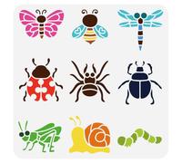 FINGERINSPIRE Pochoir d'animaux de Dessin Animé pour Peinture 30x30cm Papillon Creux Abeille Libellule Coccinelle Modèle de Dessin Grande Araignée Scarabée Grillon Escargot Chenilles Pochoir Loisirs