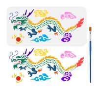FINGERINSPIRE Pochoir de Bordure de Dragon Avec Un Pinceau 30X15cm Grand Pochoir de Dragon Chinois Pochoir de Peinture de Nuages de Bon Augure Pochoir Perle de Dragon pour Carrelage Mural Sol Meubles