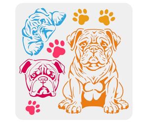 FINGERINSPIRE Pochoir de Bouledogue Britannique pour Peinture 30X30cm de Large Modèle de Dessin de Chien Couché et Assis en Plastique Empreintes de Pas en Pet Modèle de Tête de Bouledogue Britannique