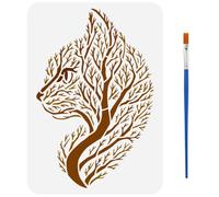 FINGERINSPIRE Pochoir de Chat Branche Avec Pinceau Pochoirs Réutilisables en Plastique pour Dessin de Chat Format 29.7x21cm pour Décor D'Intérieur DIY Motif Animal pour Peinture sur Bois Mur Sol Tissu
