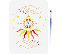 FINGERINSPIRE Pochoir de Dessin D'Œil Qui Voit Tout Avec Pinceau 29.7X21cm Symbole de Pyramide Œil de la Providence Modèle de Peinture Pochoir de Main de Sorcellerie Lune pour Tissu Mural Meubles