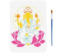 FINGERINSPIRE Pochoir de Dieu Éléphant Indien Avec Pinceau 21x29.7cm Bouddha Indien Ganesha Pochoir Thème Seigneur pour Carrelage Mural Meubles Sol