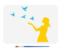 FINGERINSPIRE Pochoir de Femme Libérant Des Oiseaux pour la Peinture 21X29.7cm Avec Pinceau Modèle de Silhouette de Femme Creuse Pochoir de Peinture D'Oiseaux Volants Modèle de Thème de Personnage