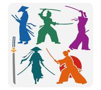 FINGERINSPIRE Pochoir de Guerrier Samouraï pour Peinture 30x30cm Modèle de Dessin D'Épéiste Pochoir de Peinture de Silhouette d'homme Décoratif Plastic Pet Modèle de Motif de Chapeau D'Épées de l'est