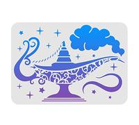 FINGERINSPIRE Pochoir de lampe génie pour peinture - 29,7 x 21,1 cm - Pochoir réutilisable sur le thème du mythe d'Aladdin pour peinture sur bois, carrelage, papier, tissu, sol et Wal