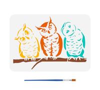 FINGERINSPIRE Pochoir de Peinture à Motifs de Hibou 21X29.7cm 3 Hiboux Avec Têtes Inclinées Modèle Avec Pinceau Hiboux Debout sur Une Branche D'Arbre Pochoir Hibou Oiseaux Pochoir Modèle Thème Animal