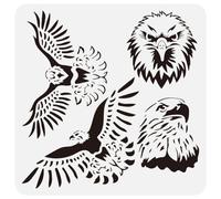 FINGERINSPIRE Pochoir de Peinture Aigle 30x30 cm Réutilisable 2 Styles Modèle de Dessin Tête D'Aigle 2 Styles Aigle Volant Pochoir Creux Thème Animal pour Peinture sur Bois, Mur, Tissu, Meubles