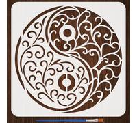 FINGERINSPIRE Pochoir de Peinture Brocart Yin Yang Avec Pinceau Pochoirs Réutilisables Yin Yang de 30x30cm Pochoirs Créatifs en Plastique pour Projets Artistiques et Décoration Intérieure