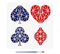 FINGERINSPIRE Pochoir de Peinture de Cartes à Jouer Avec Pinceau 30X30cm Motifs de Cœur Pique Trèfle Diamant Pochoir Réutilisable Modèle D'Artisanat DIY Modèle Géométrique Pochoir Costume de Poker