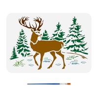 FINGERINSPIRE Pochoir de Peinture de Cerf de Forêt Avec Pinceau 21X29.7cm Modèle D'Arbres de Cerfs Pochoir Pet pour Prairies Modèle de Thème Animalier Pochoir Nature Animal pour Sol Mural Maison